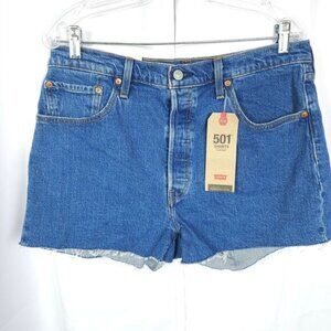NWT Levis 501 Womens 33 Blue Denim High Rise Button Fly Jean Shorts Jhorts
